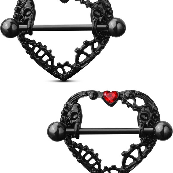 Jewelry - Halloween Heart Nipple Rings 14g Stainless Steel Black Gothic Piercing Jewelry f
